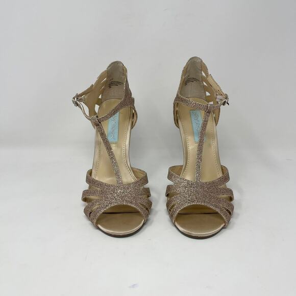 Blue by Betsey Johnson Tee Dress Sandals Womens 7 Champagne Glitter Heels - Picture 5 of 8